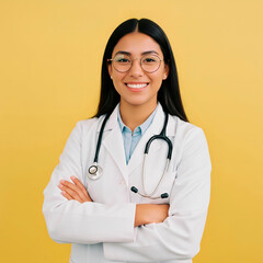 Smiling Female Doctor in Lab Coat with Stethoscope