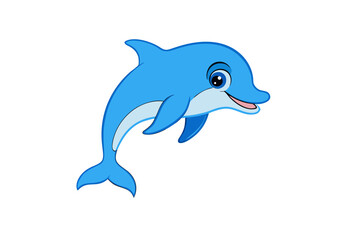 Obraz premium A cute blue marine mammal, a dolphin, is shown jumping or swimming, isolated as a vector illustration on a white background