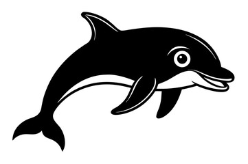 Fototapeta premium Cartoon illustration of marine life with a shark and a dolphin swimming in the blue ocean, isolated on a white background