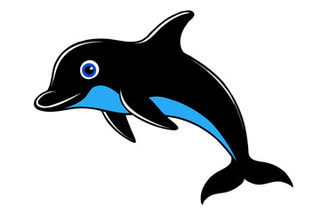 Naklejka premium A vibrant blue cartoon dolphin, a marine mammal, is swimming isolated on a white background as a vector illustration