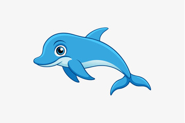 Obraz premium Vector illustration of a swimming dolphin isolated on white with a shark and other marine life