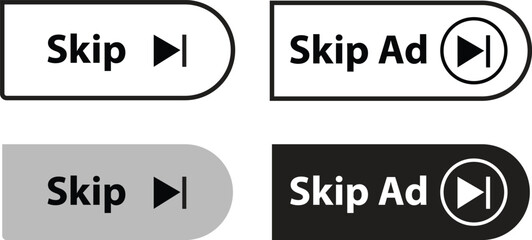 Skip ad black vector  button . Block advertisement icon.