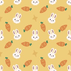 Pixel Bunny and Carrot Seamless Pattern Background. Pixel illustration. Seamless Pattern,...