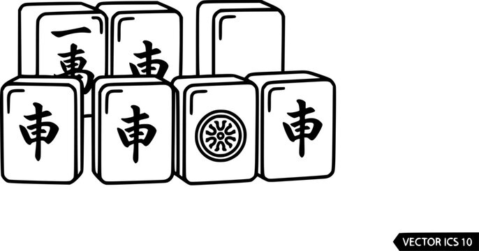 Mahjong tiles outline icon vector
