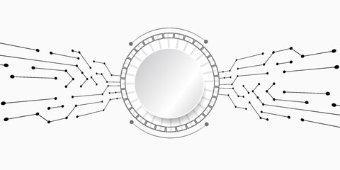 PrintGrey white Abstract technology background with various technology elements Hi-tech communication concept innovation background Circle empty space for your text