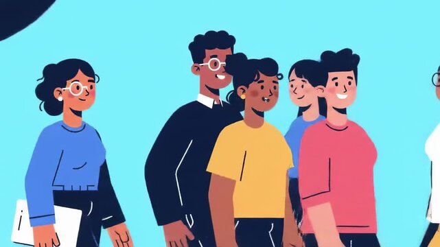 Animated diverse people walking underneath tree illustration