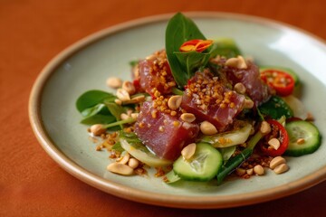 Island flavors dance in gohu ikan from ternate, tuna cured in lime and kenari