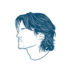 Male Head Profile with Long Wavy Hair Illustration
