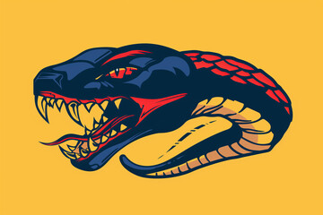 Naklejka premium Team Snake fierce head logo with wide-open jaw and sharp fangs ideal for sports identity and visual impact