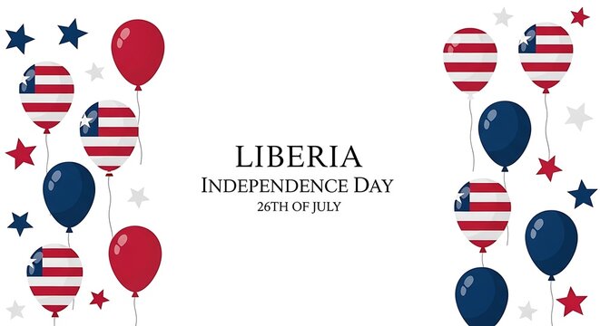 Liberia Independence Day Celebration with Balloons and Stars on White Background