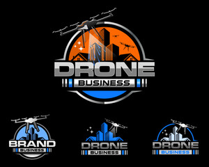 Drone Logo Business With Metallic Effect and Alternatives Layouts in Black Background