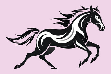 Obraz premium Stylized Black and White Horse Running on Light Purple Background