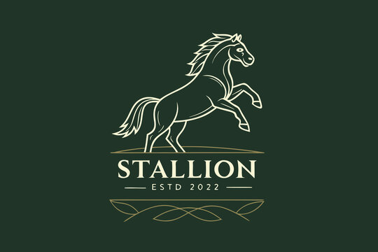 Elegant Stallion Horse Logo Design with Established Date on Dark Green Background