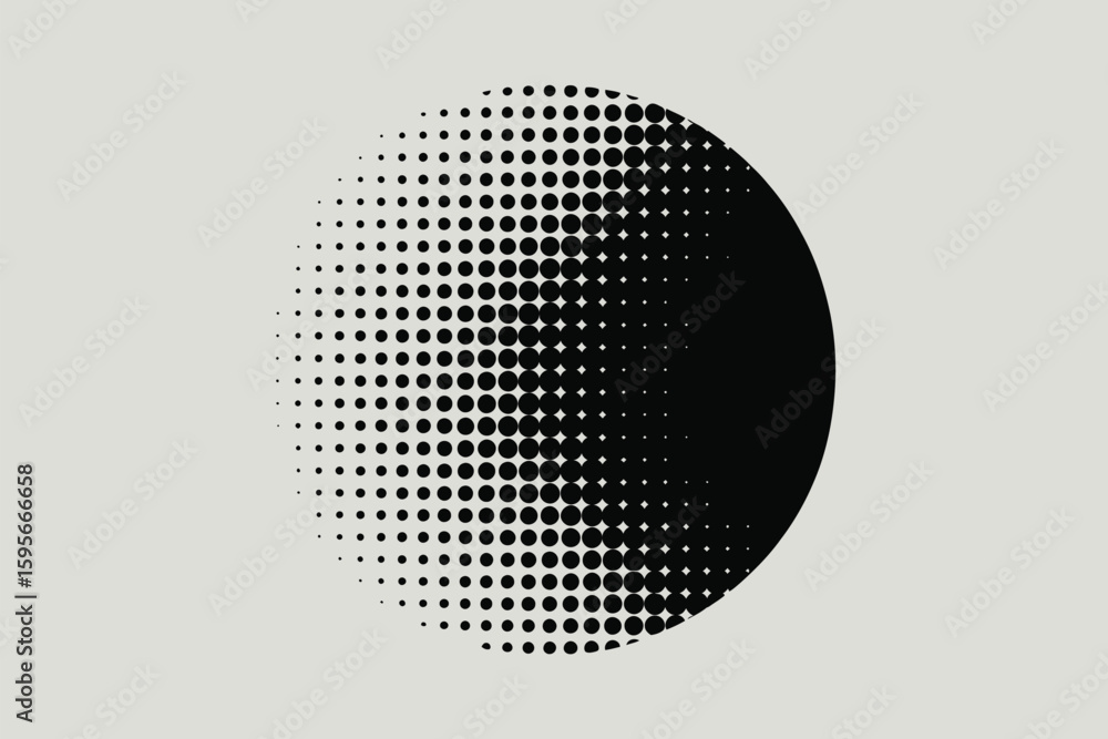 Poster a black and white halftone circle with dots gradually increasing in size on a light gray background