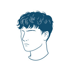 Male Head with Short Curly Hair Illustration