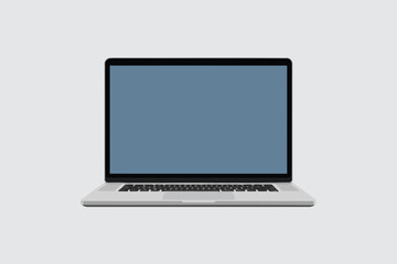 A minimalist illustration of a laptop with a blank blue screen on a plain light gray background view