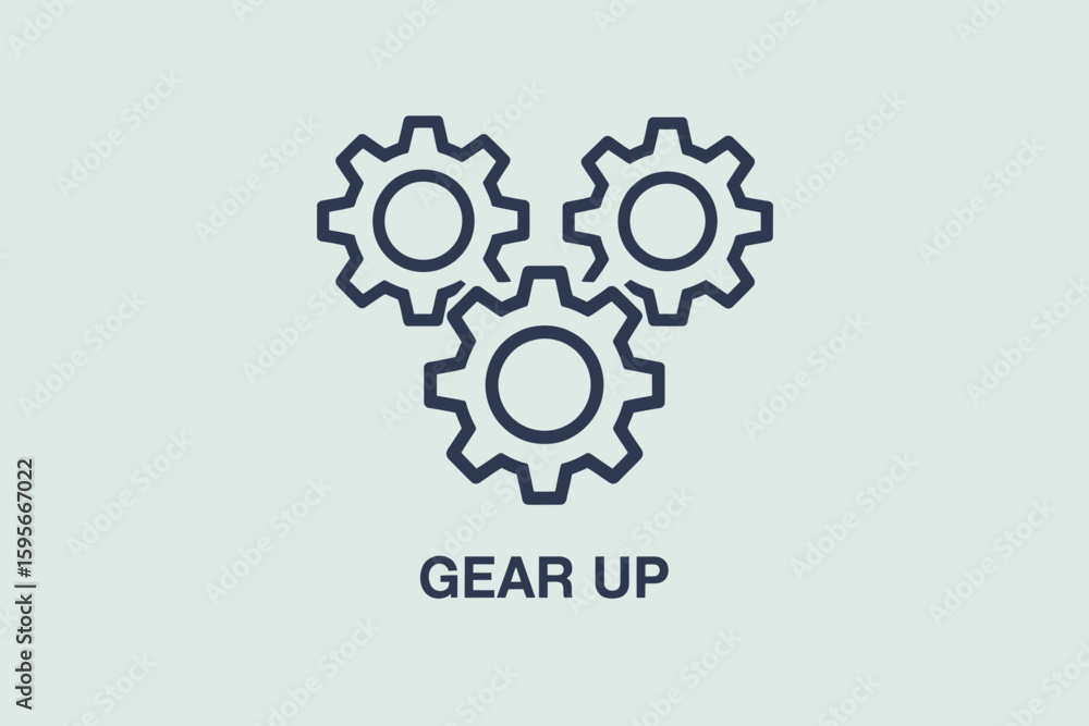 Poster illustration of three interlocking gears arranged in a triangular formation on a light background