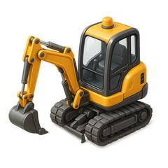 Cute Isometric Mini Excavator - 3D Illustration with Transparent Background