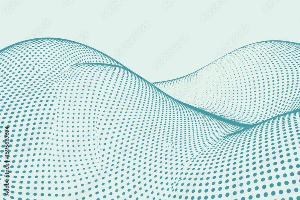 Poster abstract background of teal dotted waves on a light background with a modern and minimalist design