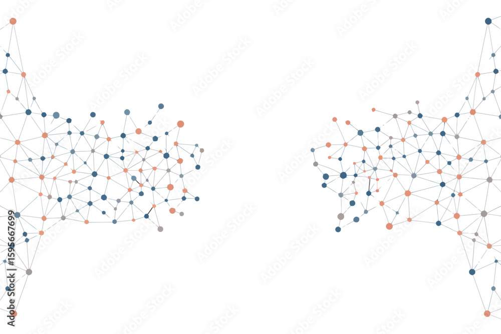 Poster abstract network connections with dots and lines on either side of the frame on white background