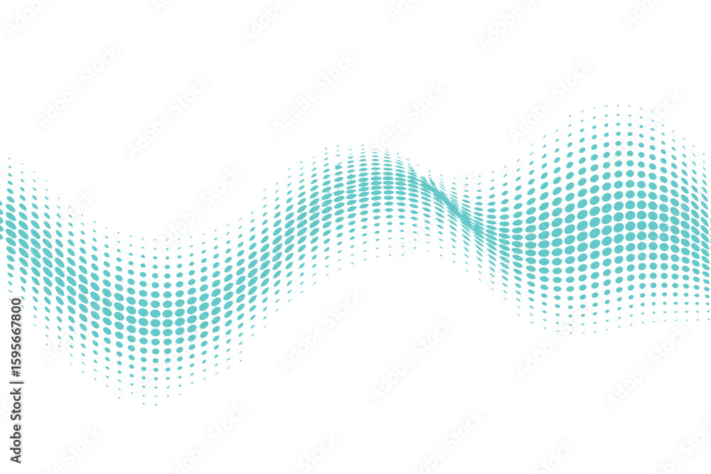 Poster abstract turquoise halftone pattern forming a wave on a white background for graphic design use