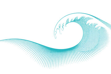 Fototapeta premium A stylized wave illustration with blue dots on a white background creating a dynamic water effect
