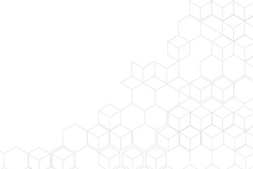 Fototapeta premium A white background with a pattern of hexagons and cubes in the lower right corner of the image area