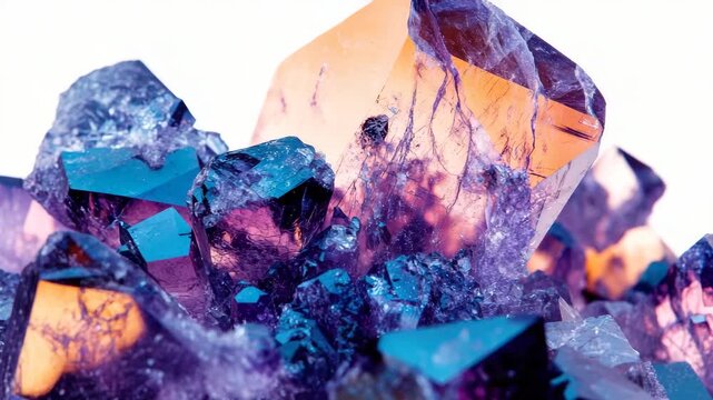 A captivating cluster of purple amethyst crystals exhibiting a beautiful hue that reflects the sun's light, often used in jewelry and spiritual rituals.