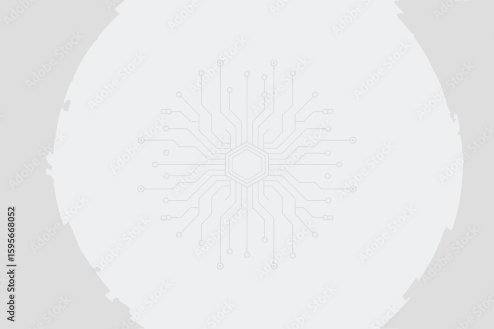 Poster a minimalist white background featuring a subtle circuit board design in the center of the image