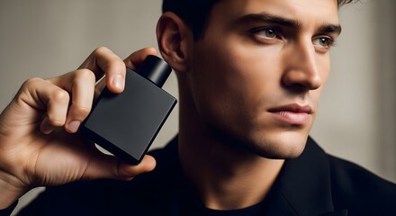 Man Holding Sleek Black Perfume