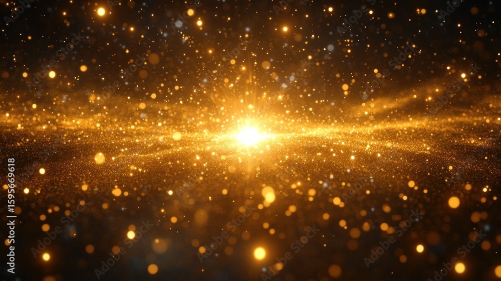 Aufkleber radiant golden light explosion with sparkling particles and glowing bokeh effect in a dark backgroun