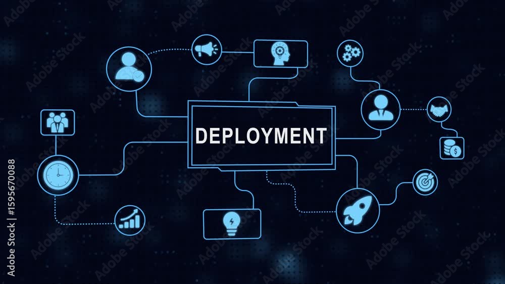 Aufkleber animated deployment infographic illustrating business concepts and strategies on a dark background