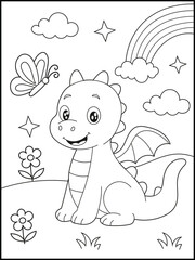 Coloring Page with Cartoon Baby Dragon – Perfect for Kids Who Love Fantasy Creatures and Mythical Animal Designs