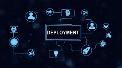 Animated deployment infographic illustrating business concepts and strategies on a dark background - Powered by Adobe