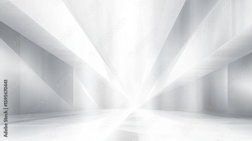 Poster abstract bright white and gray futuristic space with beams of light creating depth and perspective