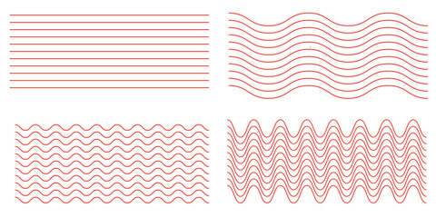 Wave set in abstract style on white background. Vector line design.