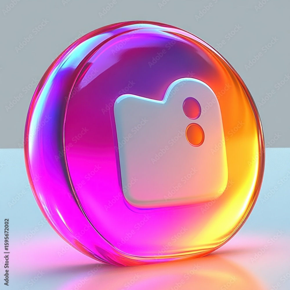 Aufkleber glossy rounded square icon with two circular cutouts inside a vibrant translucent orb displaying pin