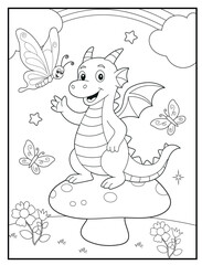 Happy Cartoon Dragon Printable Page. Fun and Engaging Coloring Activity for Kids Featuring Fantasy Animal Design