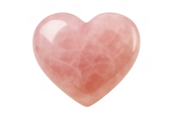 Rose quartz heart representing love and healing, beautifully polished and smooth, isolated against a transparent background