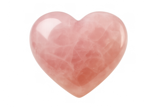 Rose quartz heart representing love and healing, beautifully polished and smooth, isolated against a transparent background