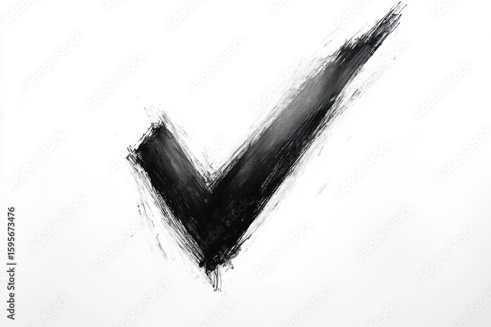 Aufkleber bold black brushstroke check mark on white background symbolizing approval or completion with dynami