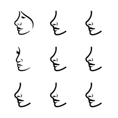 Collection of nose profiles in line art isolated on white background