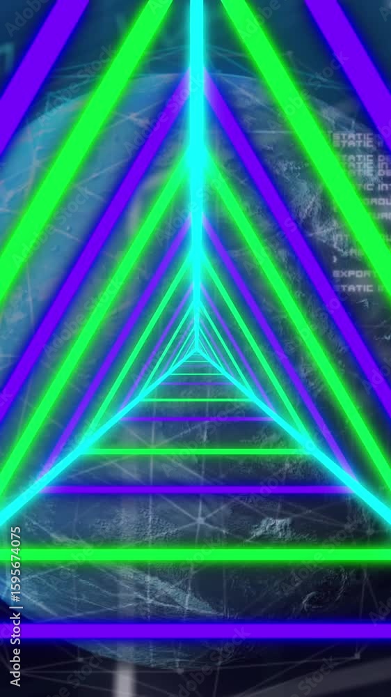 Aufkleber animation of data processing over neon shapes