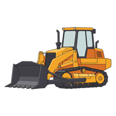 A yellow bulldozer with a large black blade is shown in a simple, cartoonish illustration, ideal for construction or engineering projects needing a friendly, approachable visual.