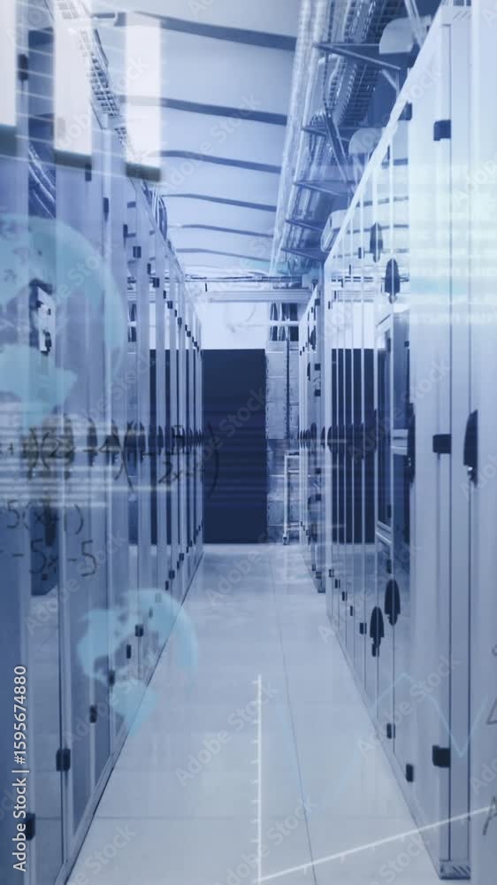 Poster Animation of data processing, mathematical equations over computer servers