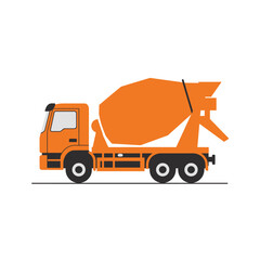 Fototapeta premium A vibrant orange cement mixer truck stands ready, an illustration that captures the essence of construction and industrial activity, ideal for educational and design projects.