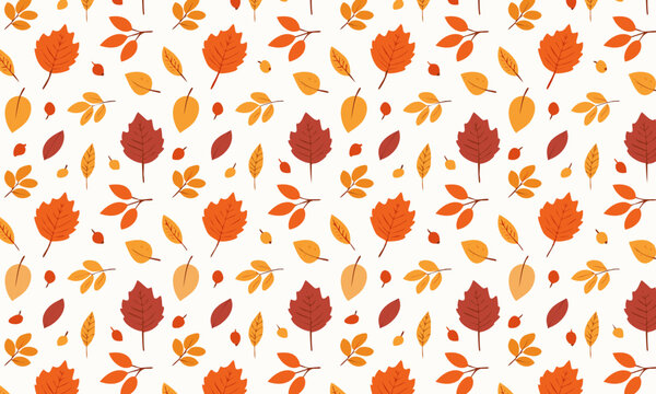 Festive autumn seamless pattern with colorful falling leaves, Warm Thanksgiving vector background with fall foliage