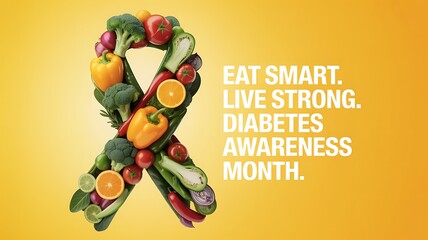 Healthy ribbon made of fresh vegetables and fruits for diabetes awareness