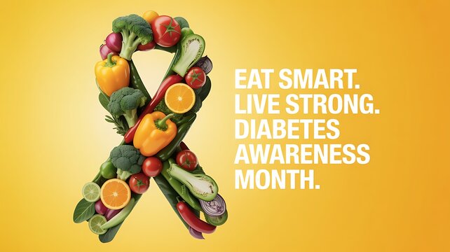 Healthy ribbon made of fresh vegetables and fruits for diabetes awareness