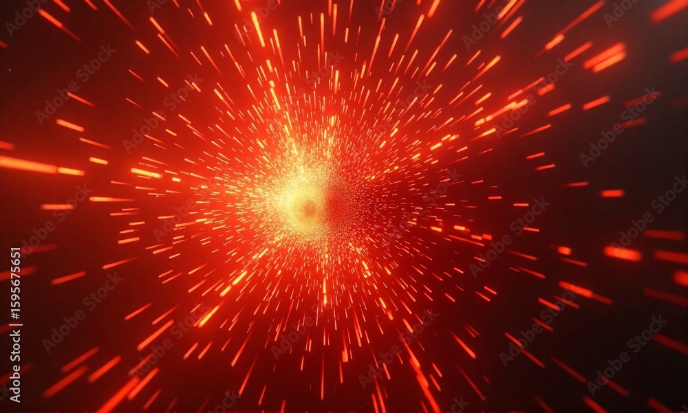 Poster a vibrant, red energy tunnel explodes outwards, creating a dynamic, abstract image of light streaks 